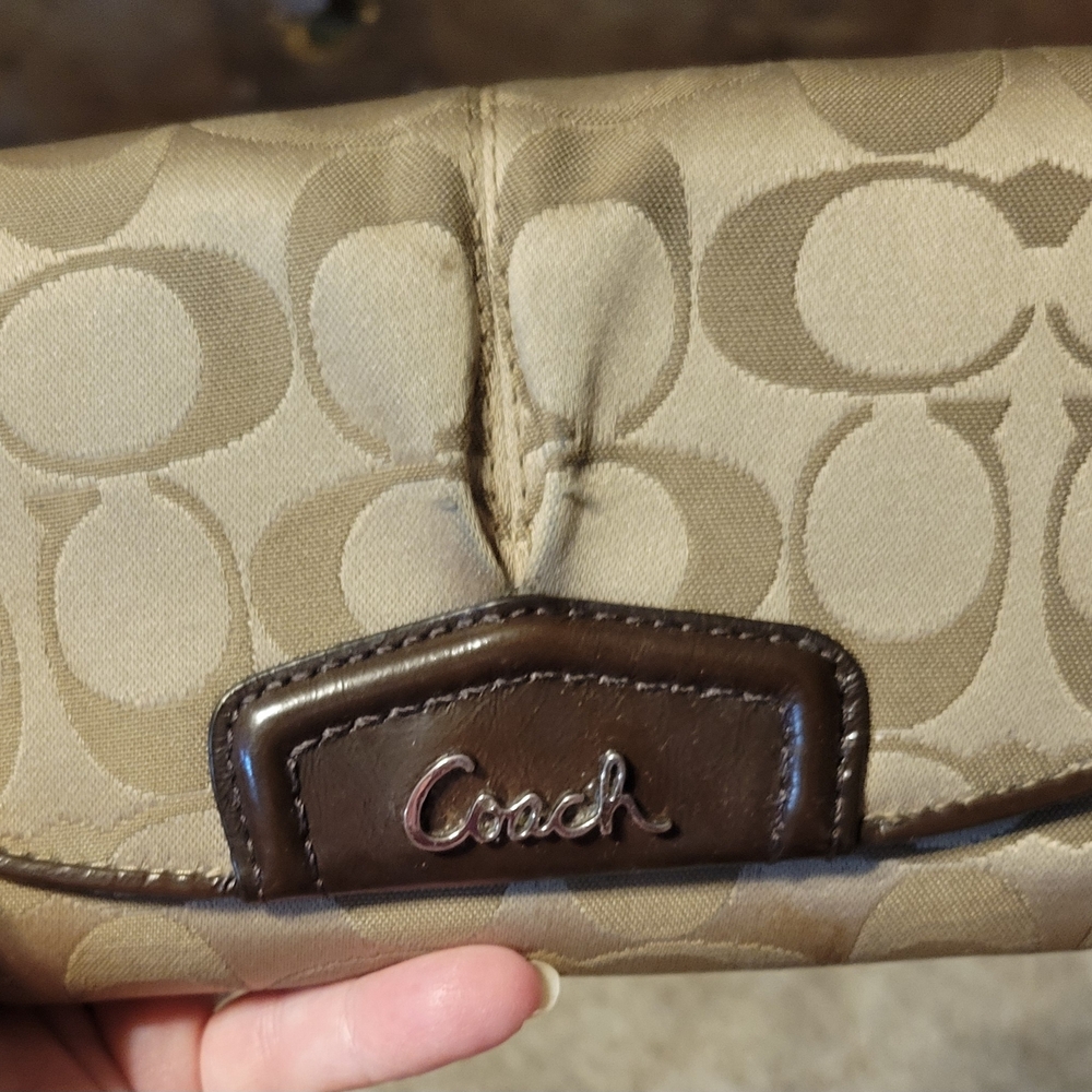 Coach Signature Tan and Brown Clutch